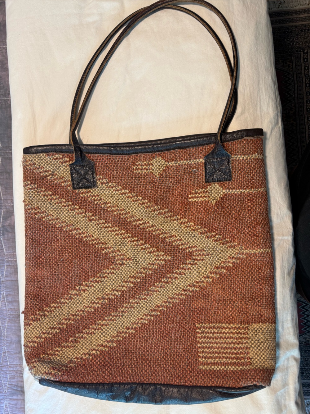 Beautiful Leather and Jute Tote Bag